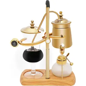 Belgian/Belgium Luxury Royal Family Balance Coffee Maker Vintage Syphon Siphon Coffee Maker Gold Color Siphon Brewer,Elegant Design Retro-Style Coffee Machine,13.53OZ Capacity Pots Glass Tea Beverage