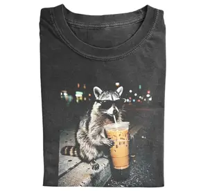 Funny Raccoon Iced Coffee T-Shirt, Trash Panda Coffee Lover Shirt, Vintage Streetwear Graphic Tee, Unisex Shirt, Gift for Men, Gift for Women, Holiday Gift