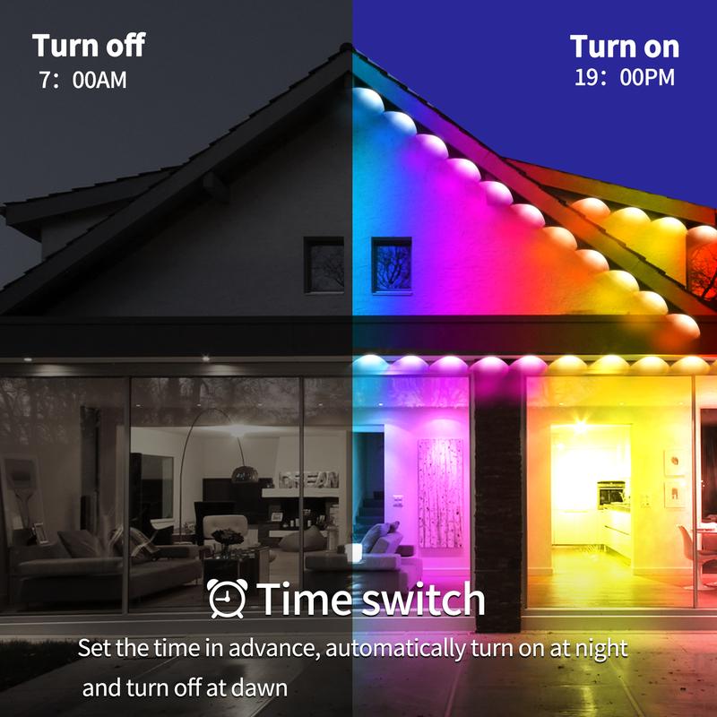 Permanent Outdoor Light,RGB Eaves Lights,DIY Scene Modes IP67 Waterproof Outdoor Under Eave Lighting,led Lights for Decor,Garden Decor,House,Party Bluetooth Strip with Timer