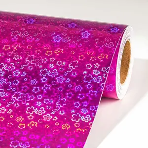 Purple Shimmering Floral Wrapping Paper Roll-Holographic Iridescent Foil Gift Wrap for Mother's Day,Birthday,Wedding-17inch*32.8ft (46.8sq.ft.ttl)