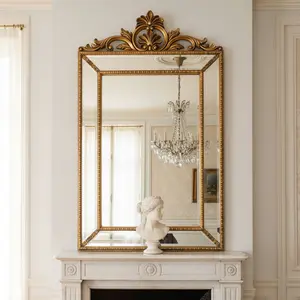 Villecerf Mirror, French Gilt Gold Mirror with Intricate Carvings