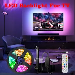 1pc RGBIC TV backlight strip, TV LED Lights, 118.11inch-196.85inch, AR color temperature sensor, music synchronization, suitable for 35.0-80.0 inch displays, gaming environments, and bedroom atmospheres.