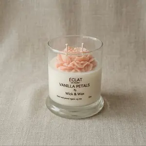 Wick & Wax Handmade Candle Vanilla Petals Scented Soy Wax with peony Design for Aromatherapy Relaxation