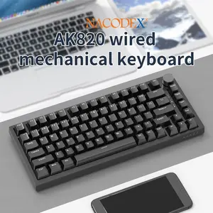 AJAZZ AK820 wired gaming mechanical keyboard 75% layout full-key hot-swappable Gasket structure luminous metal volume knob FN multimedia function ergonomic design gaming keyboard plug and play office use, Computer peripherals