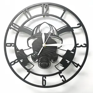 Firefighter Helmet Shaped Wooden Wall Clock, Decorative Office Decor, Room Decoration, Gift Idea, No Battery Included