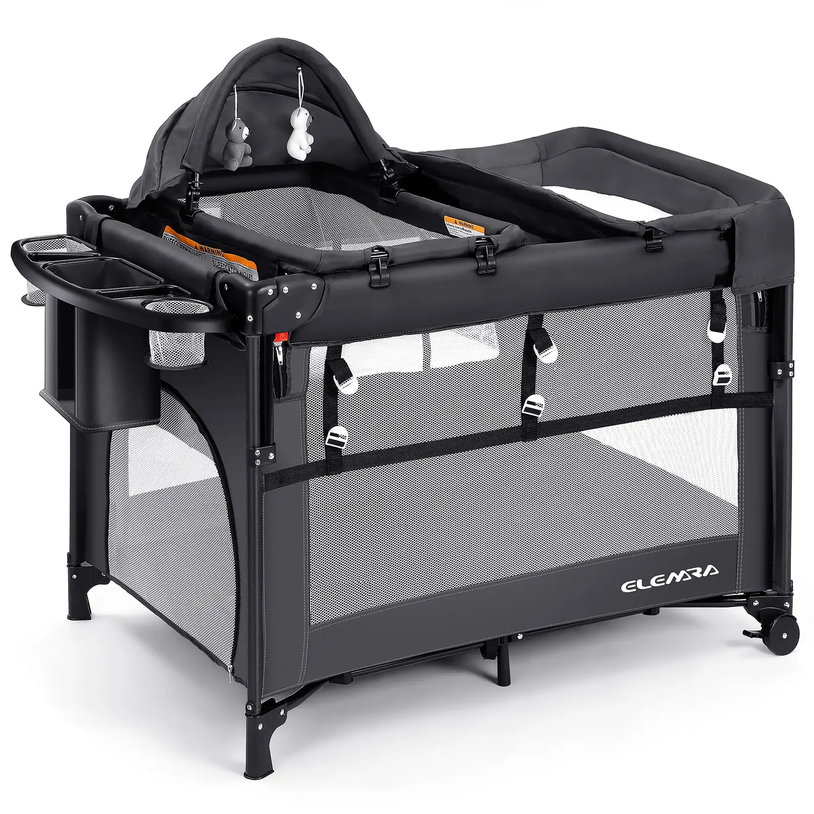 5-in-1Baby Bassinet Crib & Playpen, Portable Bedside Sleeper, Adjustable Height, Foldable Nursery Center with Changing Table, Travel Bag & Zipper Door