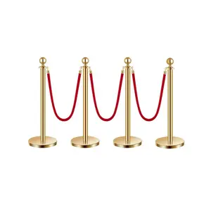 VEVOR Stanchions and Velvet Ropes 4Pcs, Hollow Base with Stainless Steel Post, 3 Red Velvet Ropes and Posts, Crowd Control Barriers Gold Stanchions, Red Carpet Runner Poles for Party Supplies