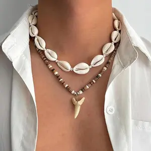 Veliora Gift B Puka Shell Necklace for Men Surfer Seashell Beach Shark Necklaces Summer Beaded Jewelry