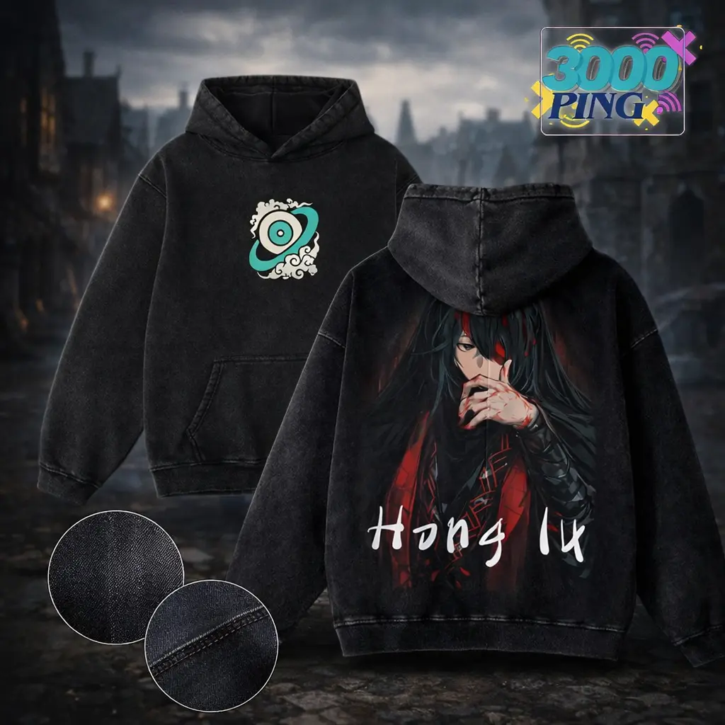 Hong Lu Limbus Company Vintage Wash Hoodie, Dark Fantasy Gamer Graphic T-Shirt, Retro Acid Wash Sweatshirt, Tank Top, Mystical Eye Emblem Merch, Moody Crimson Character Art Fan Gift, Unisex Streetwear Cotton Apparel