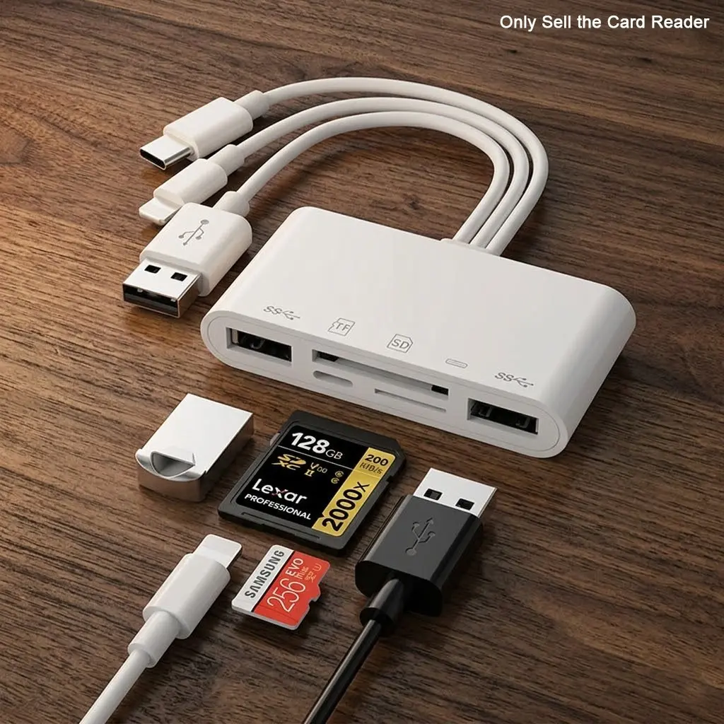 Card Reader for iPhone/iPad, Dual USB-C , Lightning  and USB-A Adapter, USB C Adapter Multiport, Memory Card Reader for Camera, Supports SD/MicroSD/USB 3.0, Plug and Play, No Need App Needed