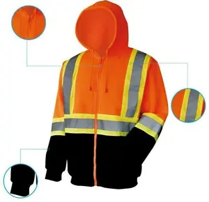 High Visibility ANSI Class 3 Reflective Safety Fleece Sweatshirt Hoodie with Orange and Black Colors for Enhanced Visibility