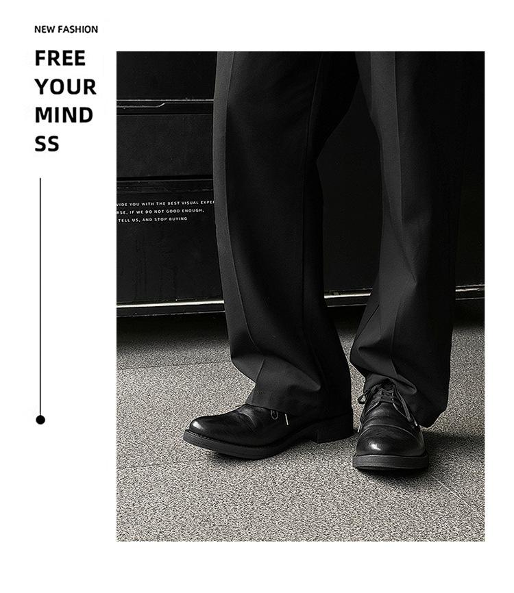 Derby men’s leather shoes with a premium feel—black dress/casual style, height-boosting platform sole, large toe box