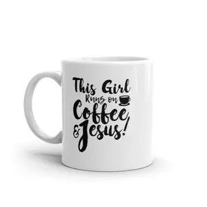 This Girl Runs Off Coffee and Jesus Mug Funny Faith Church Novelty Cup - 11oz Funny Coffee Mugs Ceramic Printed Drinkware Cup