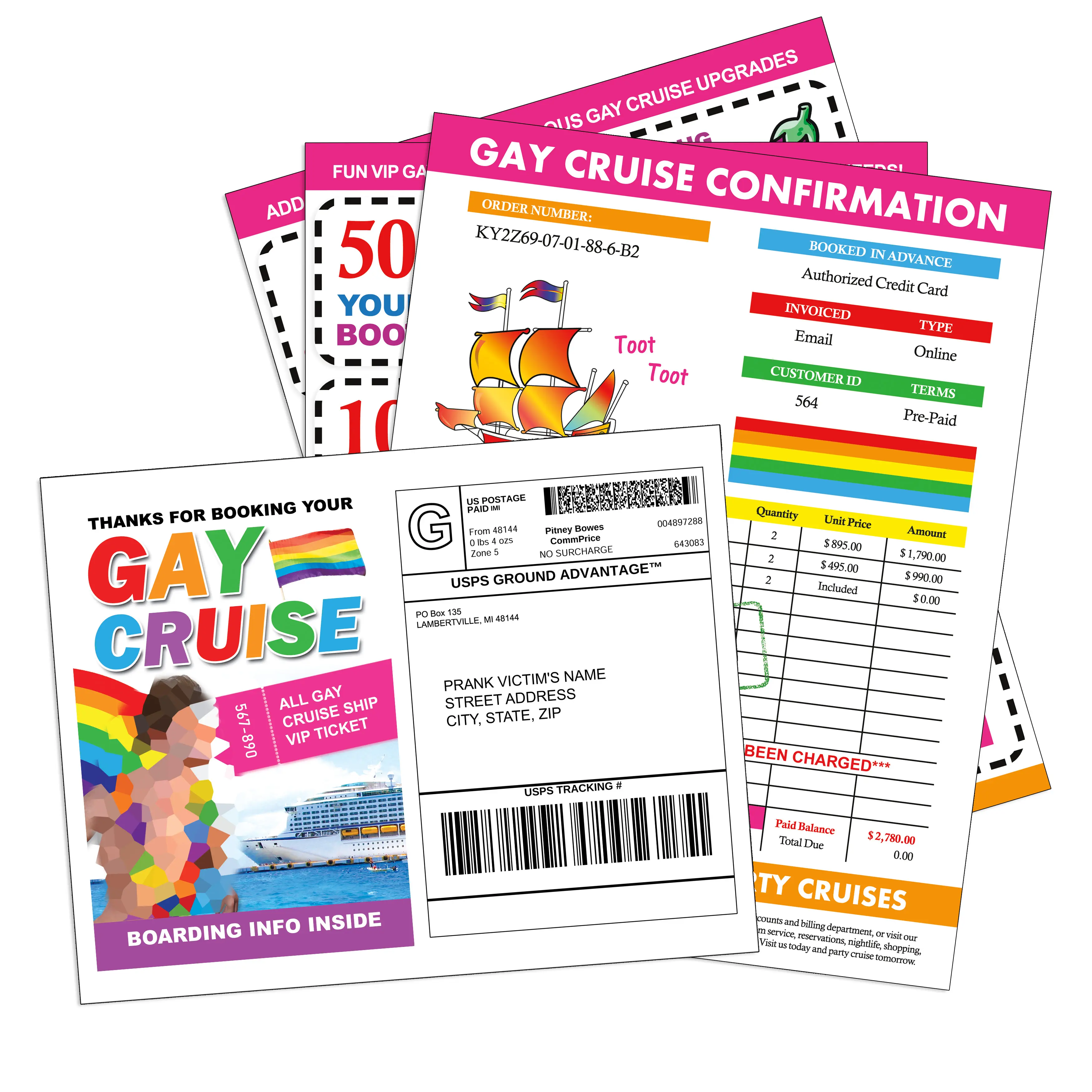 Cruise Prank Mail sent directly to your Recipients 100% Anonymously!