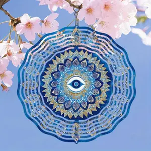 3D Mandala Eye Design Wind Chime, Outdoor Decor with Stunning -golden Patterns, Kinetic Garden Art, Ideal Patio Gift