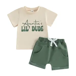 Auntie's Little Dude Baby Boy Summer Clothes Short Sleeve T-Shirt Elastic Waist Jogger Shorts Two Piece Outfit