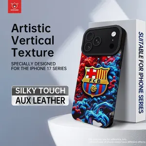 Barcelona Team Logo Blue Smoke Pattern PU Leather Phone Case for iPhone 17 17 Air 7 Pro 17 Pro Max 16 16 Plus 15 14 13 12 11