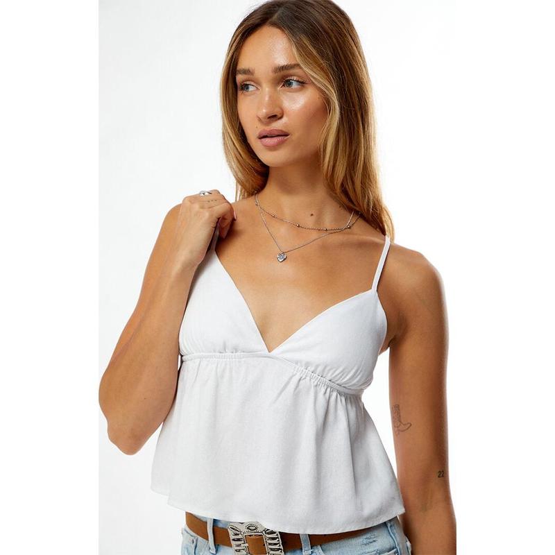 LA Hearts Women's Linen V-Neck Babydoll Tank Top