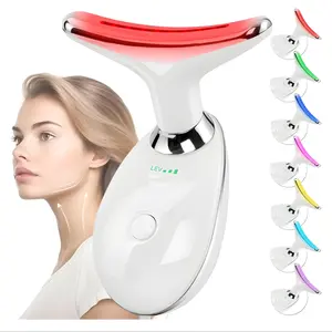 7 Color LED Face and Neck Massager with Red Light Therapy, Heating Function and Vibration, Rechargeable Skin Care Device for Lifting Wand  , Firming, Lymphatic Drainage, Gift for Women Adjustable