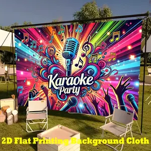 243.84x182.88cm Vibrant Karaoke Party Backdrop - Colorful Microphone & Music Notes Design, Polyester Fabric Wall Decor for Indoor/Outdoor Events, Photo Background, and Celebration Decoration, Indoor Outdoor Banner | Dynamic Design | Durable Polyester,