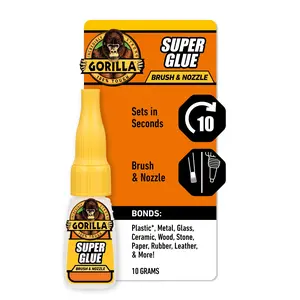 Gorilla Super Glue Brush & Nozzle 10g Sets in Seconds Bonds Plastic Metal Glass Ceramic Wood Stone Paper Rubber Leather More