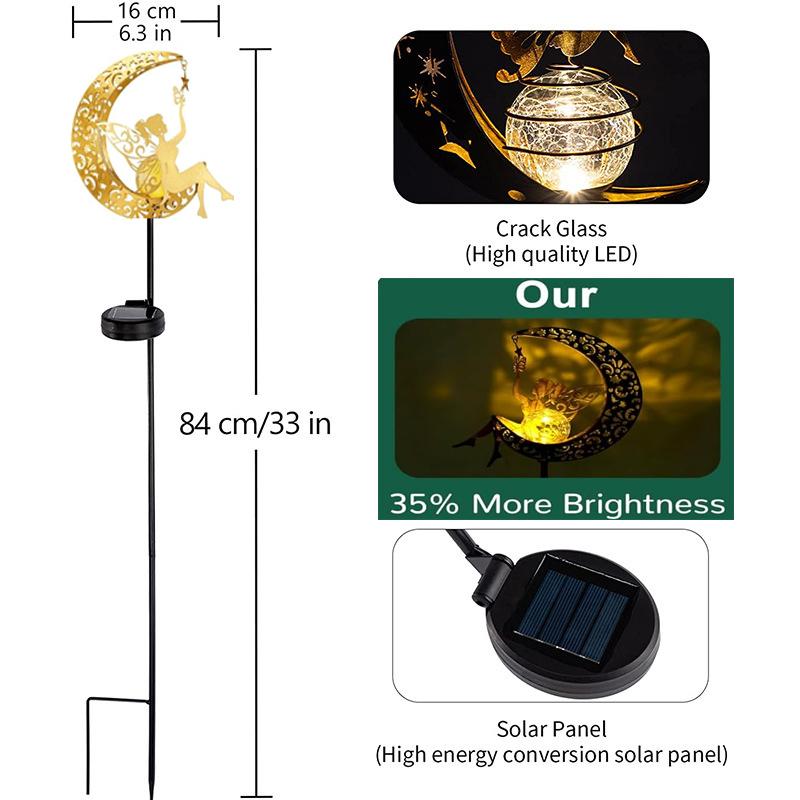Solar Garden Statues Outdoor Decor Fairy Moon Figurine Light Stake, Housewarming Ornament for Patio, Lawn, Yard, Pathway, Unique Gift Ideas for Gardening Mom Grandma
