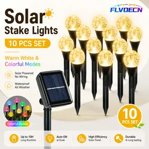 FLVOECN Solar Stake Lights Outdoor, 10/20 Pack Solar Garden Lights with Crackle Globe, Warm White & Colorful Modes, IP65 Waterproof Solar Pathway Lights, Auto On/Off, Decorative Landscape Lighting for Yard, Patio, Lawn, Walkwa