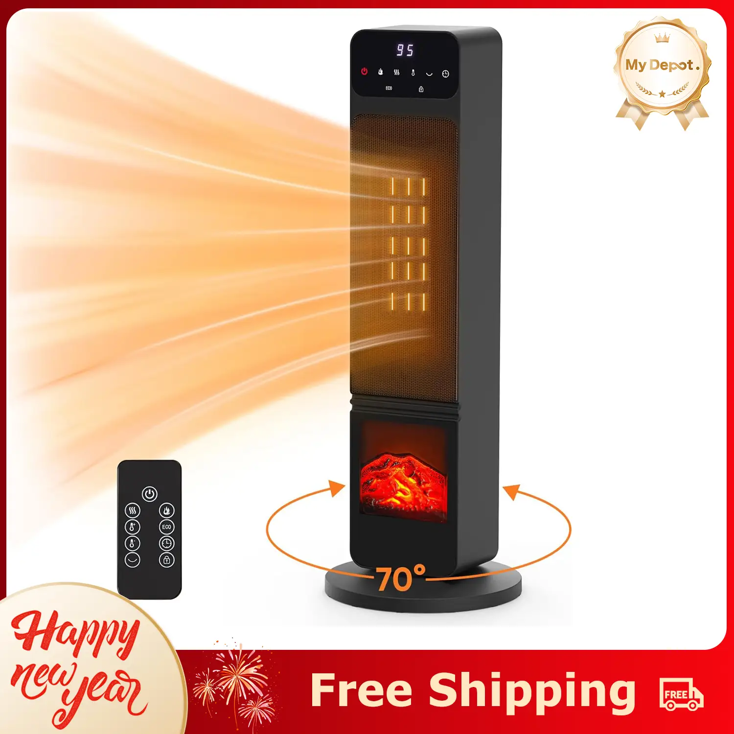 [Deal] Space Heater 26 IN, 1500W Portable Electric Tower Heater with Adjustable Thermostat, Timer and Remote Control, Overheating Tip-Over Protection