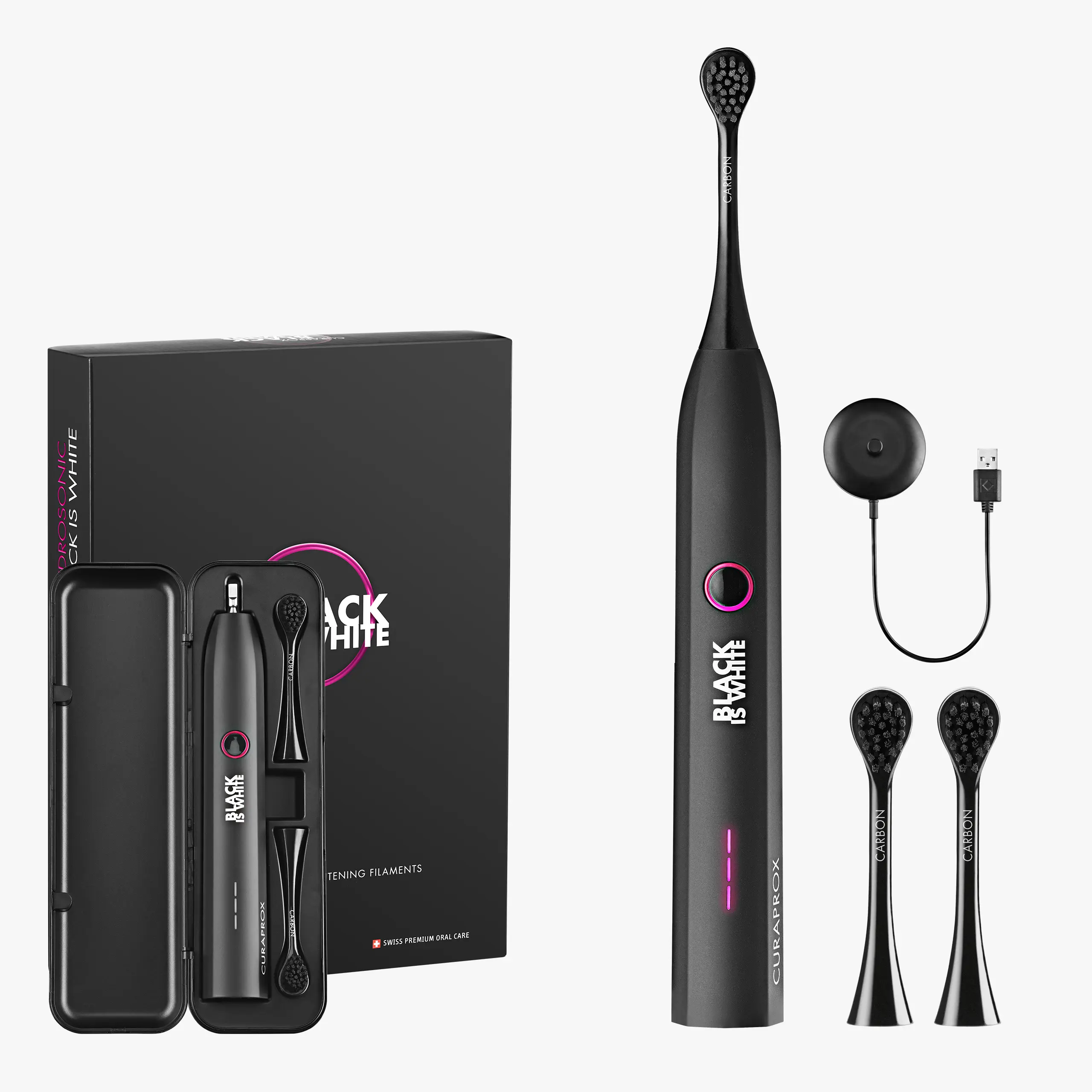 CURAPROX Black is White Hydrosonic, Electric Toothbrush with Sensitive Brush Head