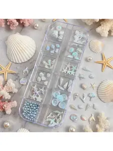 1 3D Ocean Series Nail Art Set Sea Shell Starfish AB Rainbow Tips Nail Decorations DIY Salon Home Use 1 Box