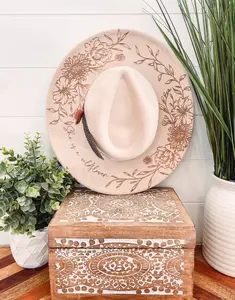 Floral Burned Hat, Floral Engraved Cowboy Hat, Sunflower Hat, Sunflower Burned Fedora, Engraved Fedora, Engraved Felt Hat, Boho Hat