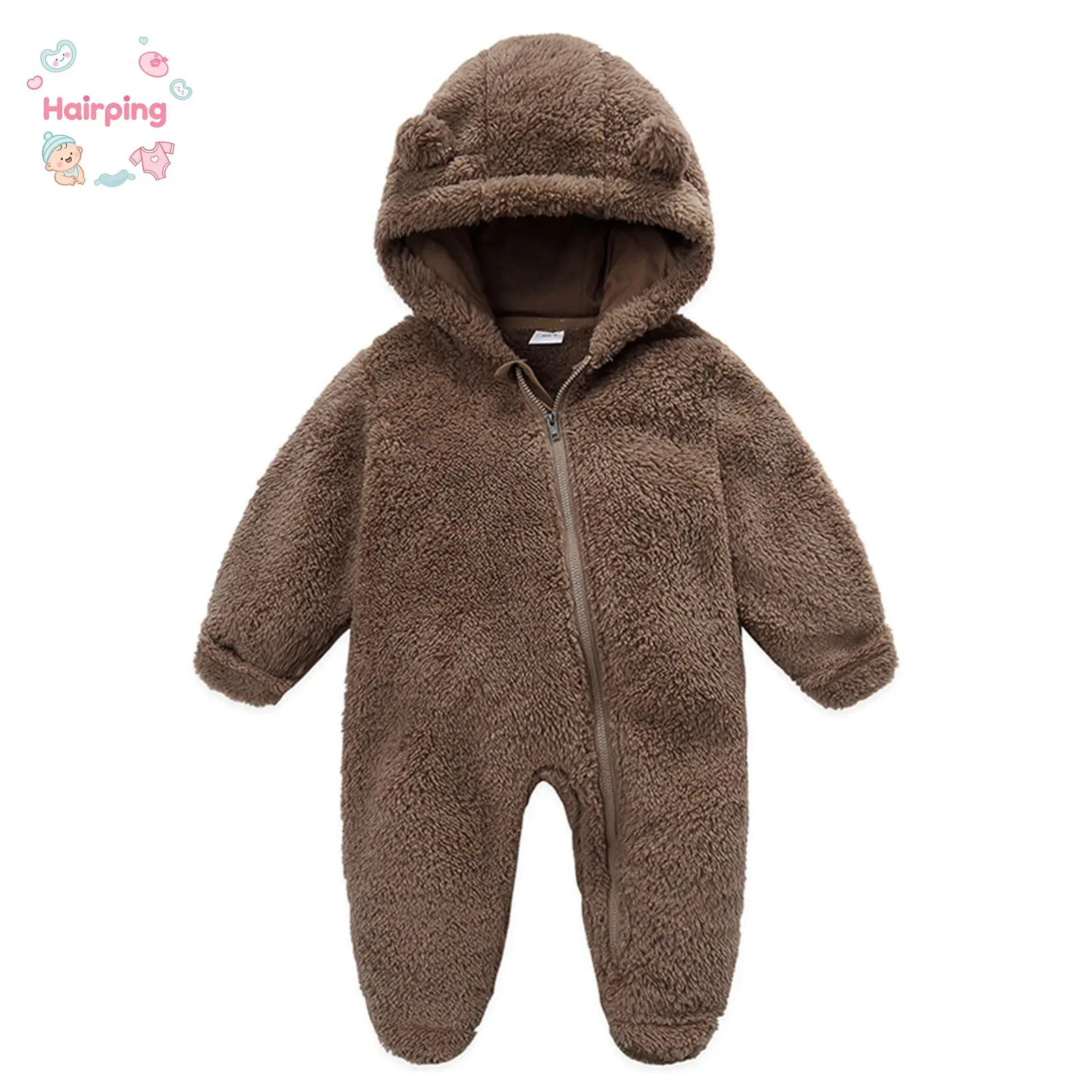 Baby Jumpsuit, Long Sleeve Hooded Zipper Closure Winter Romper Clothes for Boys Girls, Casual Baby Girls Jumpsuit