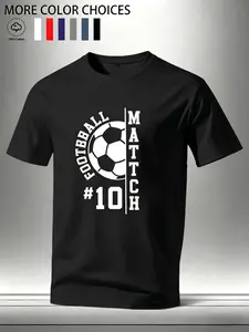 Men's 100% Cotton Football Print T-Shirt, Y2K Street Style, Loose Fit Short Sleeve, Casual Daily Wear, Multiple Colors Available
