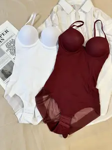 Women's Adjustable Strap Bodysuit with Bra, Push-Up & Tummy Control, High Waist Shaper, Casual All-Season Undergarment, Thin Design