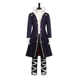 Chrollo Lucilfer Cosplay Costume Set Men Dark Coat White Fur Collar with Pants for Comic Con
