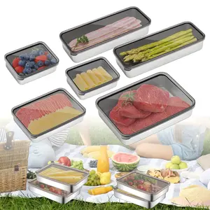 6 Pack Stainless Steel Airtight Deli Meat Container,Dishwasher Safe Fridge Storage Fruit Lunch Storage with Lids for Fridge,4 Sizes Bacon Cheese Container for Refrigerator,Tools & Hardware