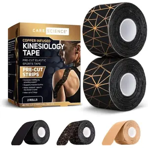 Waterproof Kinesiology Tape, 40 Precut Strips (2 Rolls), Copper Infused | Water Resistant Strips, Elastic Athletic Tape for Sports Weightlifting, Muscle Strain Relief Joint Support