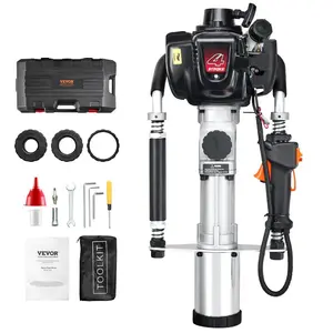 fathersdaygift VEVOR 37.77cc Gas-Powered T Post Driver, 4-Stroke Engine Gasoline Fence Piling Pounder, with 3 Post Driving Head(45/55/88 mm), 1000W Portable Piledriver For Farm, Ranch Fencing, Road Improvements