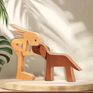 Wooden Sculpture, Wooden Carved Dog, Natural Wood Decor Sculptures, Living Room Decor, Dog Mom Gifts for Women Pet Figurine