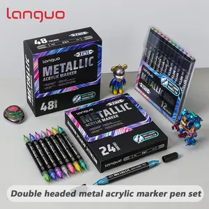 Languo Dual-Ended Acrylic Markers Set, 12/24/48 Colors, Non-Penetrating, Layerable, Essential for Artists, Designers, Students