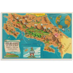 HRIGJO Circa 1967 Costa Rica Coffee Map, Coffee Art Print Poster Vintage Wall Decoration Canvas Poster Wall Art Decor Print Picture Paintings for Living Room Bedroom Decoration 24x36inch(60x90cm)