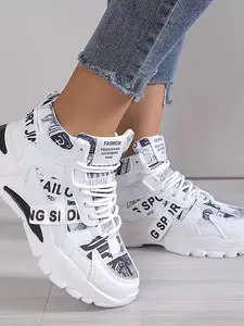 Women's Fashionable Lace Up Platform Thick Sole Sneakers, Casual Comfortable Sports Shoes for Daily Wear, Female All-match Round Toe Chunky Sneakers for Daily Wear