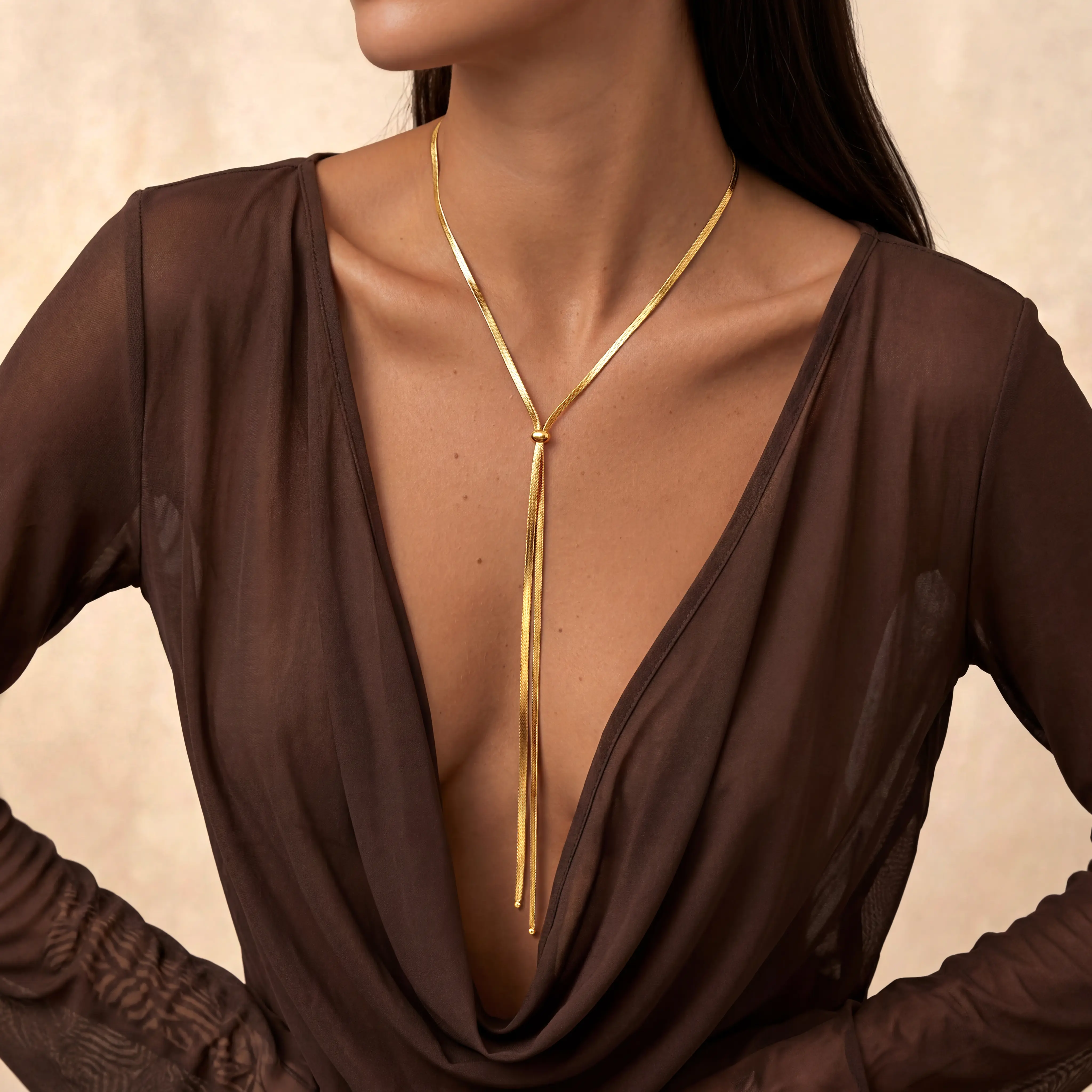 Tewiky 14K Gold Plated 39 inches Lariat Long Gold Necklace for Women Adjustable Snake Chain with Bead Dress Sweater Chain 14K Gold Plated Y-Shaped Drop Dangle Prom Jewelry Gold summer outfits Gifts, Jewelry For Women, Gold Jewelry