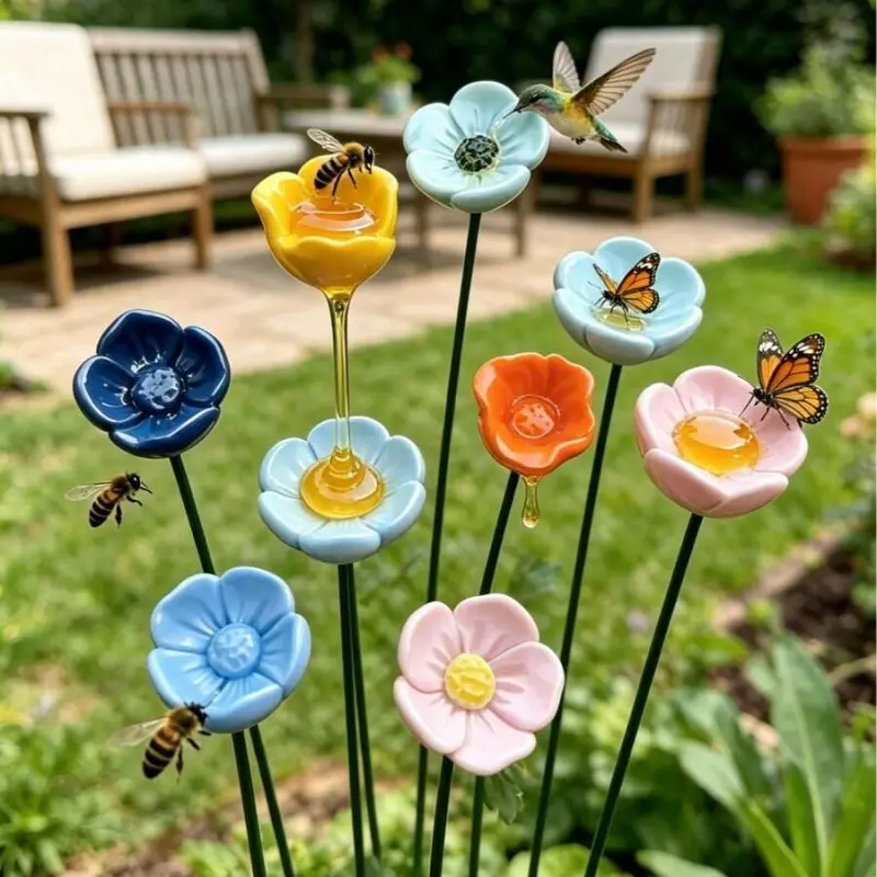 Metal Floral Courtyard Garden Vase with Bees, Butterflies Watering Feature - Flower Pots & Planters, Horticultural Decorative Ornament for Garden Enthusiasts