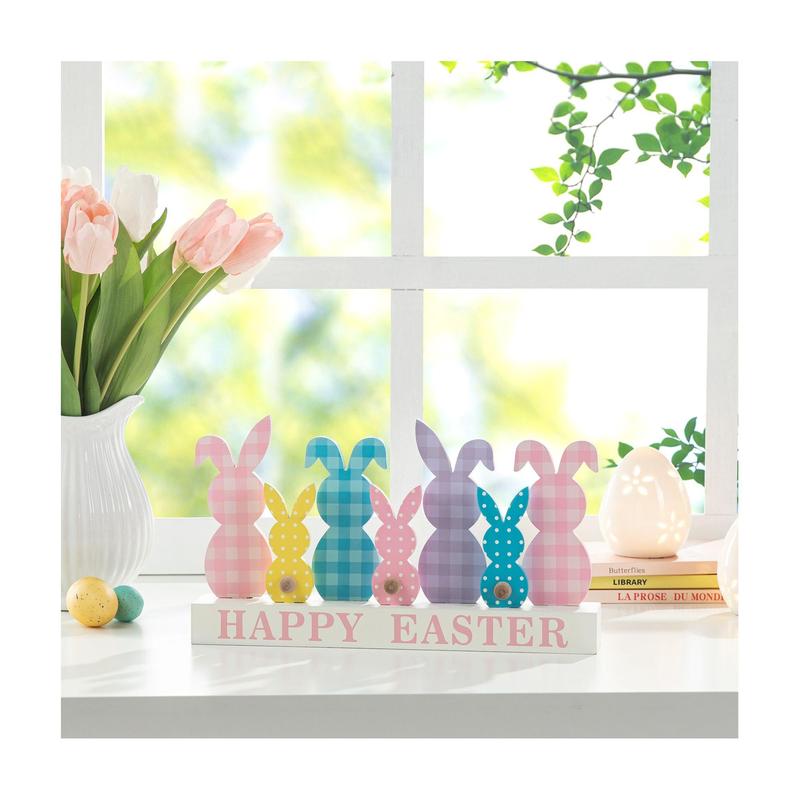 Glitzhome 11.75" Wooden Happy Easter Bunny Family Table Decor