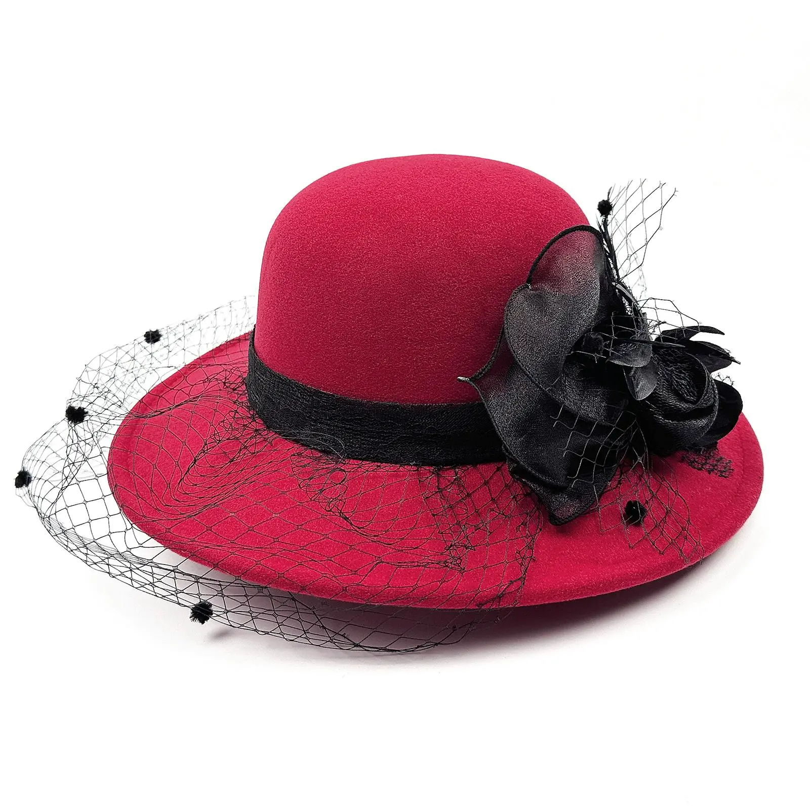 OIDEA Women's Vintage Glam Felt Fedora, Adjustable Wide Brim Hat with Detachable Veil & Bow Fascinator for Weddings and Church, Adjustable Stylish Hat, Accessories For Women, Kentucky Derby, Easter Celebrations, Round Dome, 22.06–22.85 In Circumference