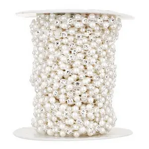 Mandala Crafts Flatback Pearl Applique Banding - Crystal Pearl Trim - Pearl Rhinestone Trim Lace Ribbon for Sewing Bridal Dress Decor Weddings Party Christmas Decorations