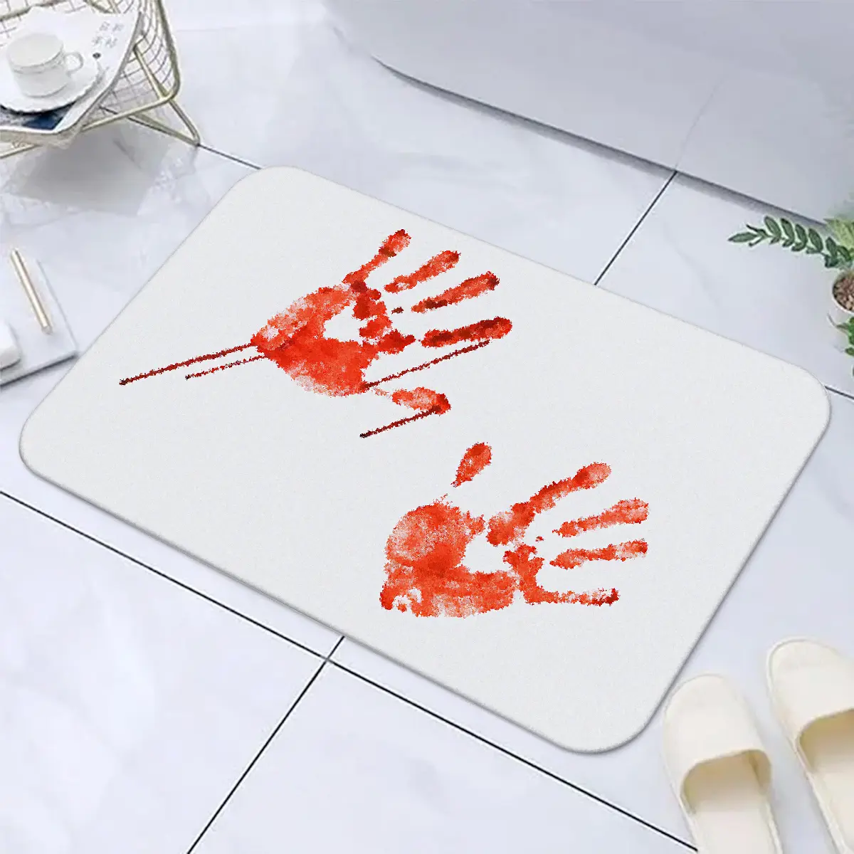 Halloween Bath Mat, Dark Blood Handprint Design, Soft Absorbent Plush Rug, Perfect for Bathroom, Bedroom, Bedside, Doorway