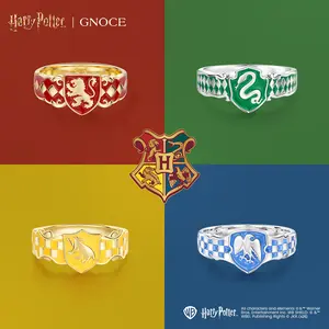 Gnoce Harry Potter S925 Embraces Ring Official Warner Bros Merchandise Featuring Gryffindor Slytherin Hufflepuff Ravenclaw Crests for Fans
