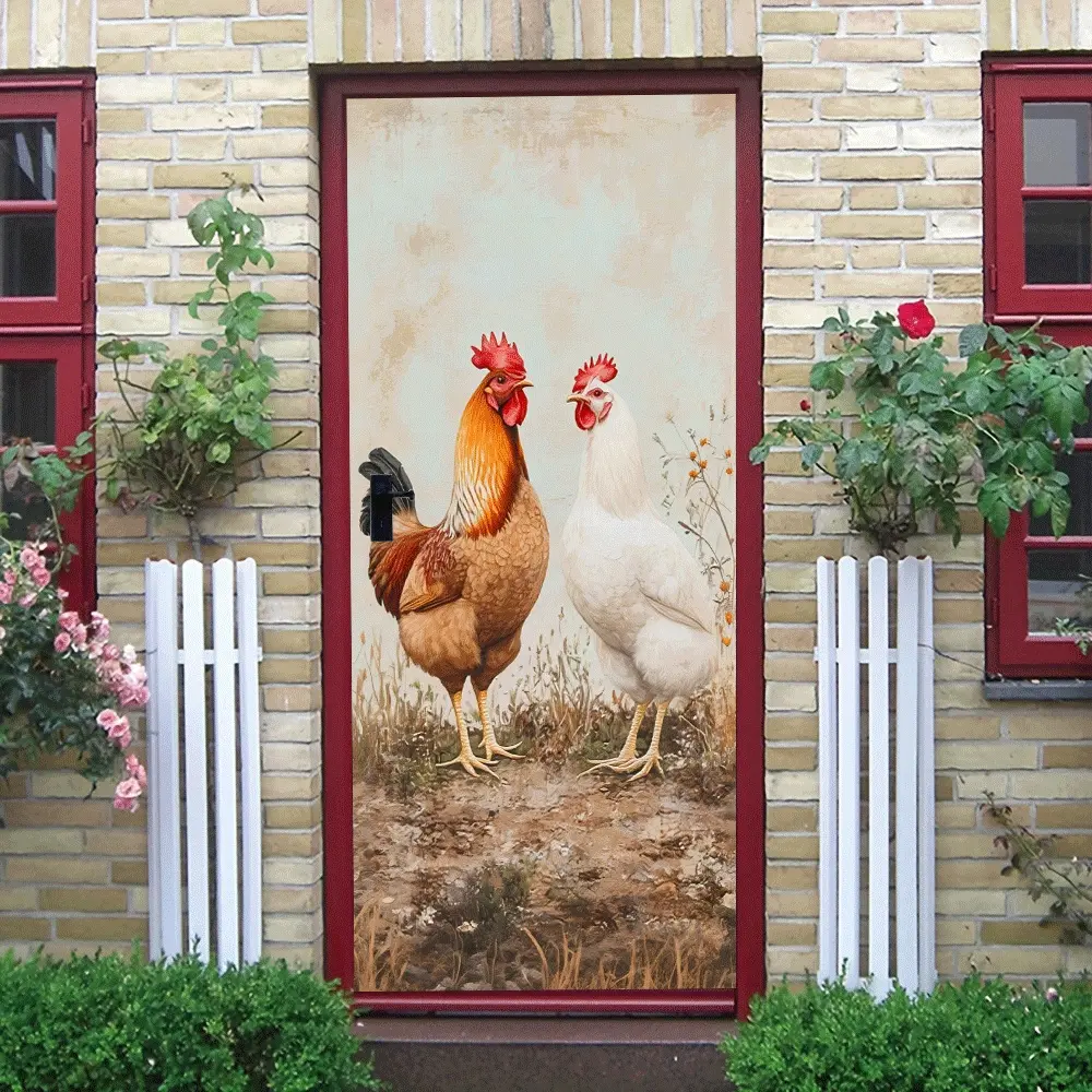 2pcs Chinese Style Zodiac Rooster Decorative Wall Stickers Self Adhesive Mural for Living Room Bedroom Entrance New Year Spring Festival Home Decoration Waterproof Removable Animal Pattern Wall Decals M